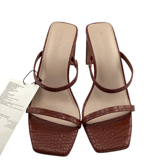 The Drop Heels Size 7.5 NWOB Tortoise Shell Womens Avery Square Toe Two Strap Sa - Picture 5 of 9